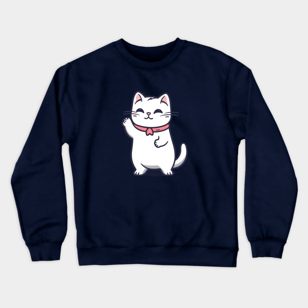 Adorable Cat Waving Crewneck Sweatshirt by Mad Swell Designs